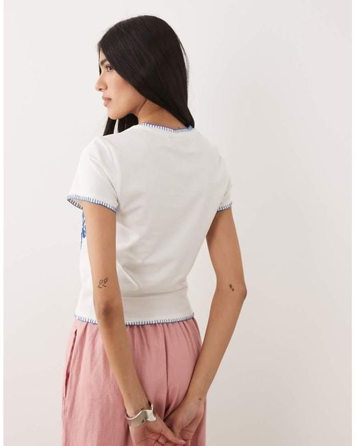 ASOS White Blanket Stitch Baby Tee With Seahorse Embroidery