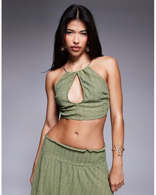 ASOS Green Abigail Crochet Halter Beach Top Co-Ord With Hardware Detail