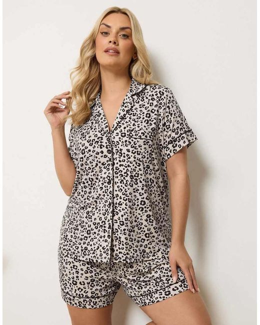 Yours Clothing Natural Leopard Pyjama Set