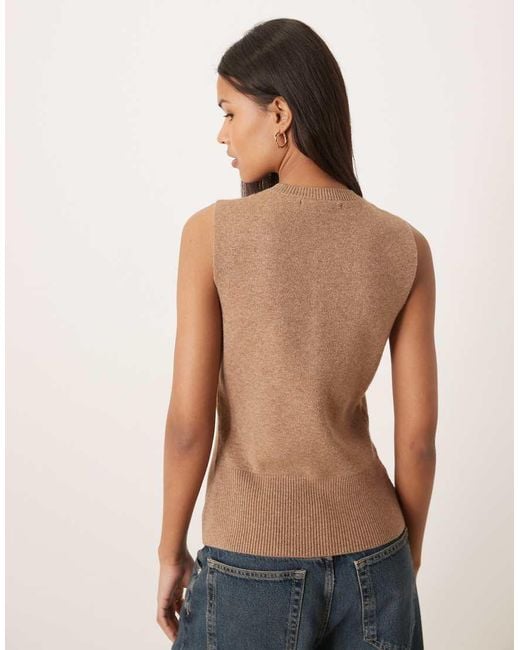 Threadbare Natural Crew Neck Cardigan Vest