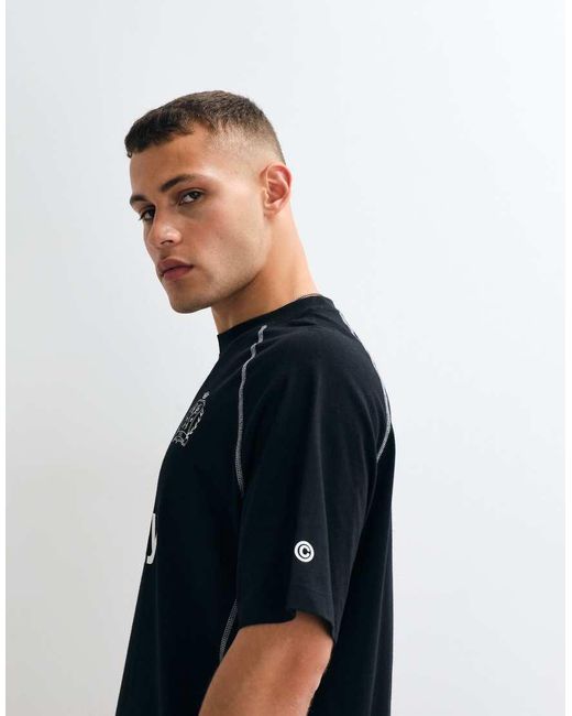 ASOS Black Oversized Cut And Sew T-Shirt With Football Graphic for men
