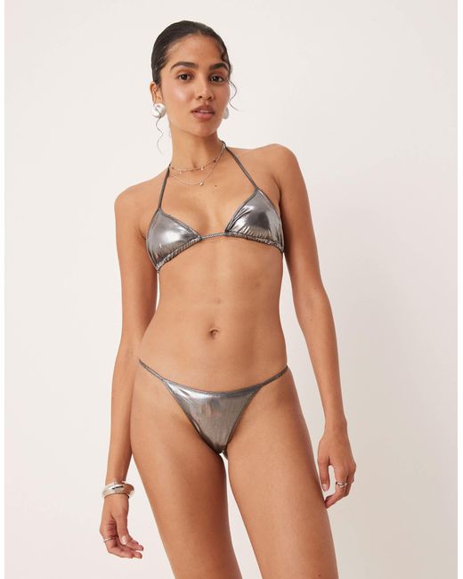 Mango Natural Metallic Tie Side Bikini Bottom