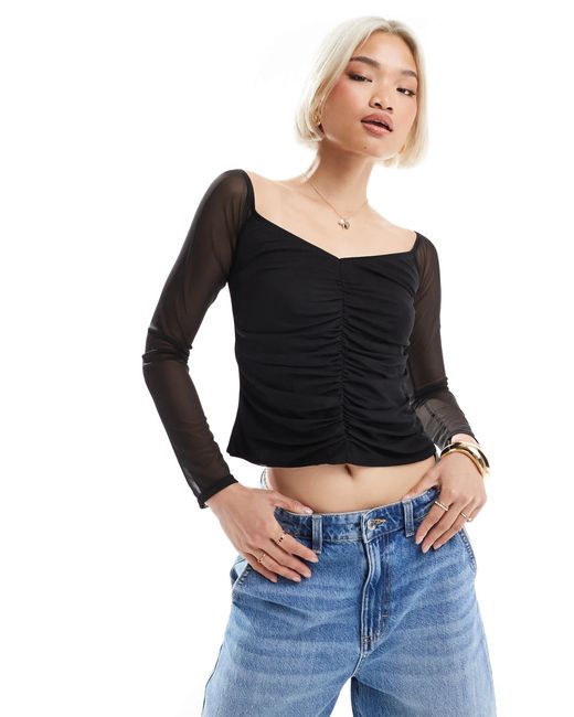 Miss Selfridge Black – langärmliges oberteil aus netzstoff