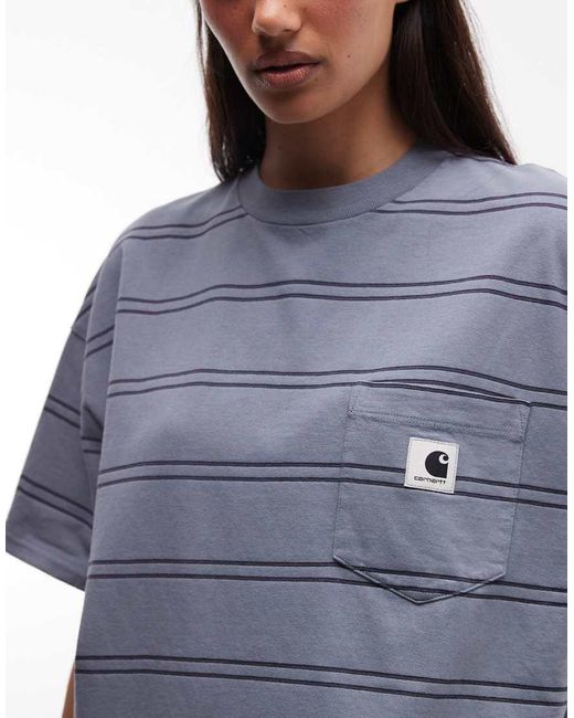 Carhartt Blue Bert Stripe Pocket T-shirt