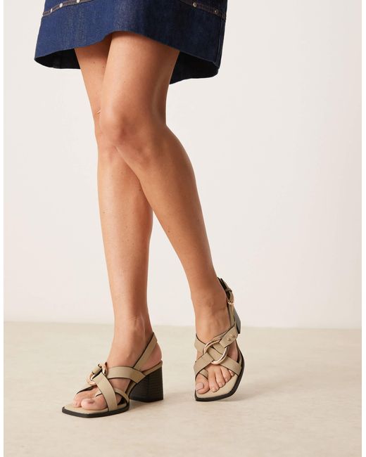 ASOS Natural Highgate Buckle Detail Block Heel Mid Sandals