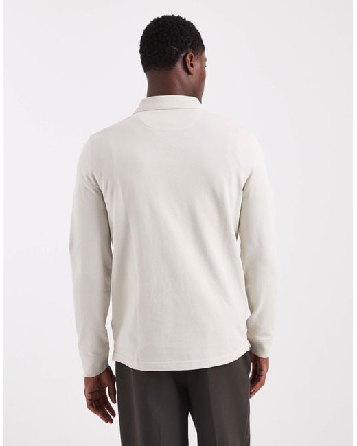 Farah White Blanes Longsleeve Polo Shirt for men