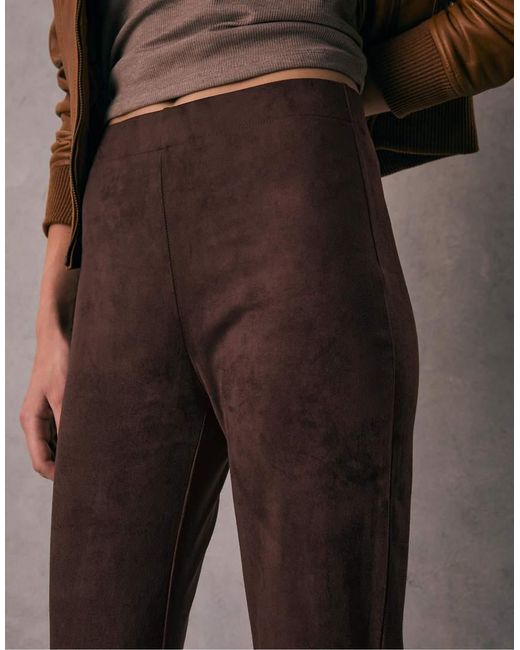 Stradivarius Brown Faux Suede Flared Trousers