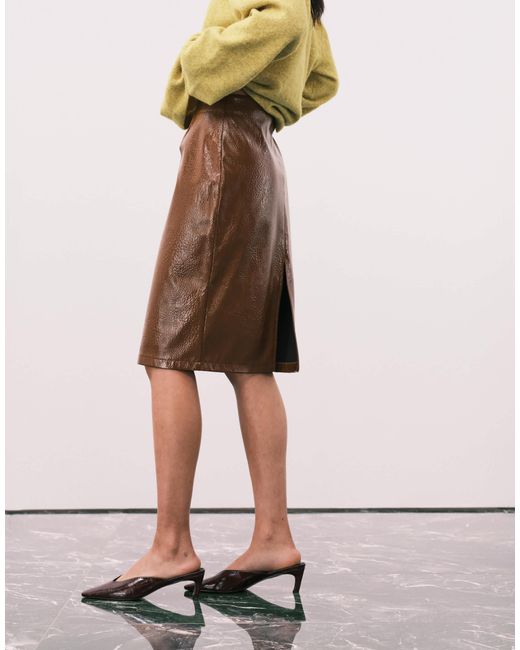 ASOS White Faux Leather Clean 90s Length Midi Skirt