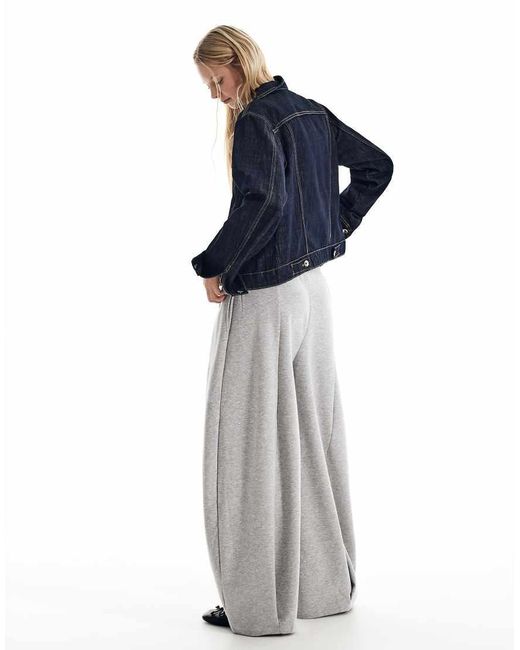 Bershka Blue Petite Neoprene Effect Wide-leg Trousers With Stoppers
