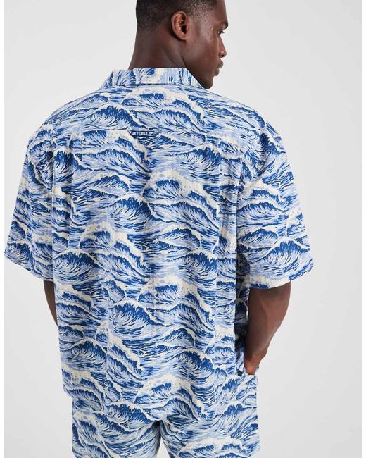 Gant Blue Revere Collar Wave Print Co-ord Shirt for men