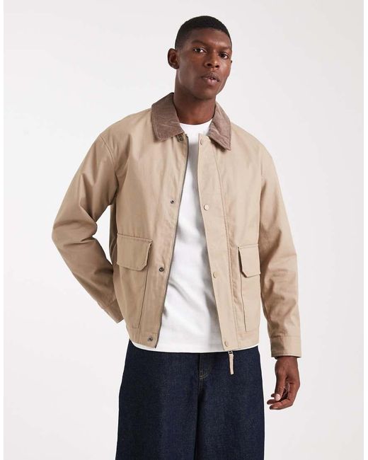 Jack & Jones Natural Worker Jacket With Cord Collar for men