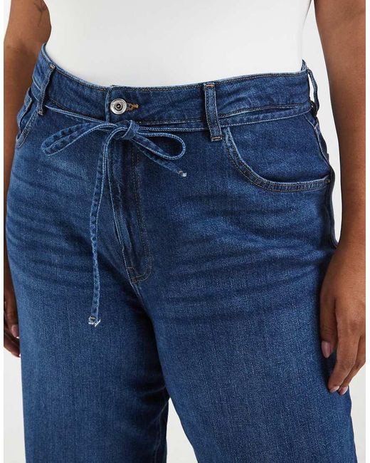 ONLY Blue Gianna Tie Waist Straight Leg Jeans