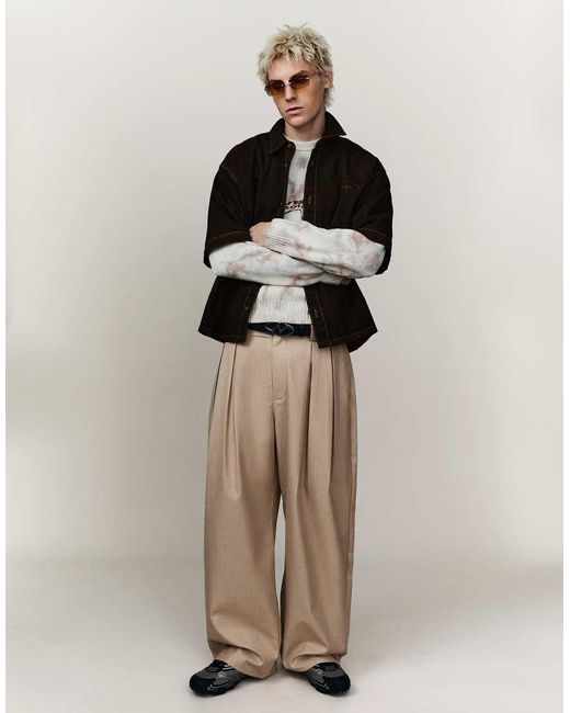 Bershka Natural megabaggy Tailored Fit Trousers for men