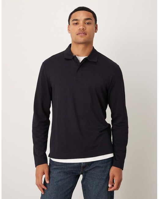 Mango Blue Long Sleeve Polo Top for men