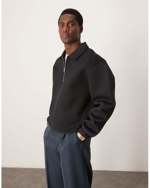 ASOS Black Oversized Boxy Half Zip Rugby Scuba Sweatshirt for men