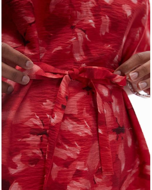 & Other Stories Red Mini Round Neck Dress With Puff Sleeves And Detachable Belt