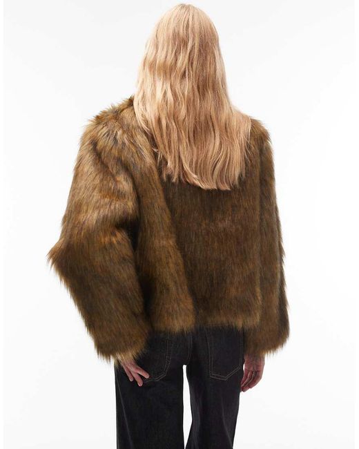 Collusion Brown Tipped Faux Fur Short Jacket