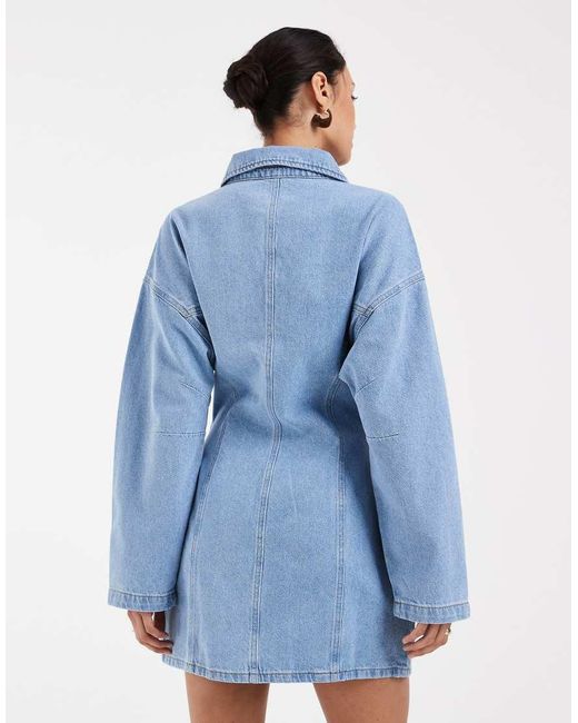 ASOS Blue Cinch Waist Denim Shirt Dress