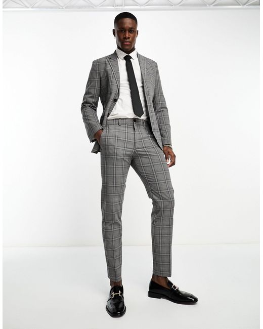 New Look skinny suit pants in dark gray plaid  ShopStyle