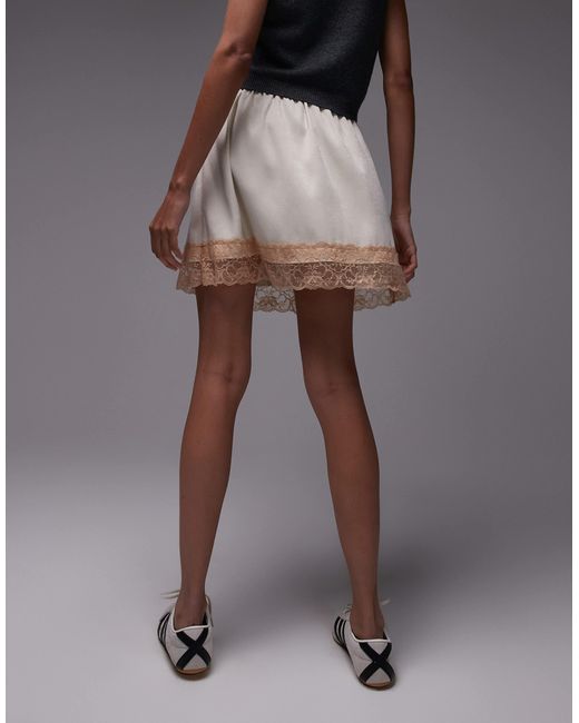 TOPSHOP Gray Satin Lace Petticoat Mini Skirt