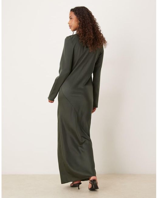 ASOS Green Seamed Matt Satin Slip Maxi Dress