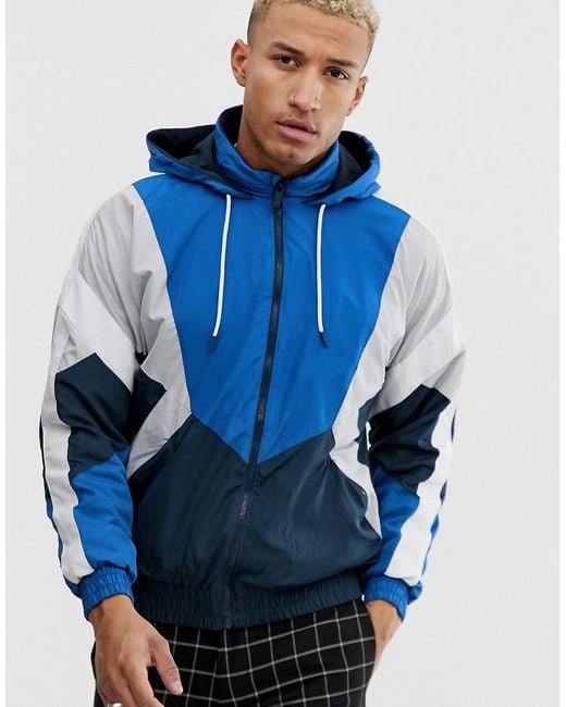 Bershka Windbreaker Jacket With Color Blocking In Blue for men