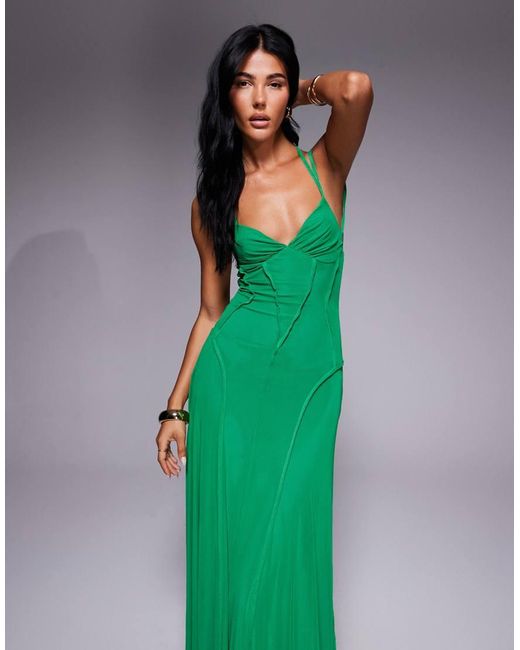 ASOS Green Mesh Maxi Dress With Exposed Seam Detail