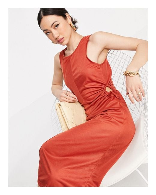 Mango Jersey Side Cut Out Sleeveless Dress in Red