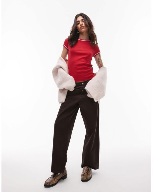 TOPSHOP Red Contrast Everyday Tee