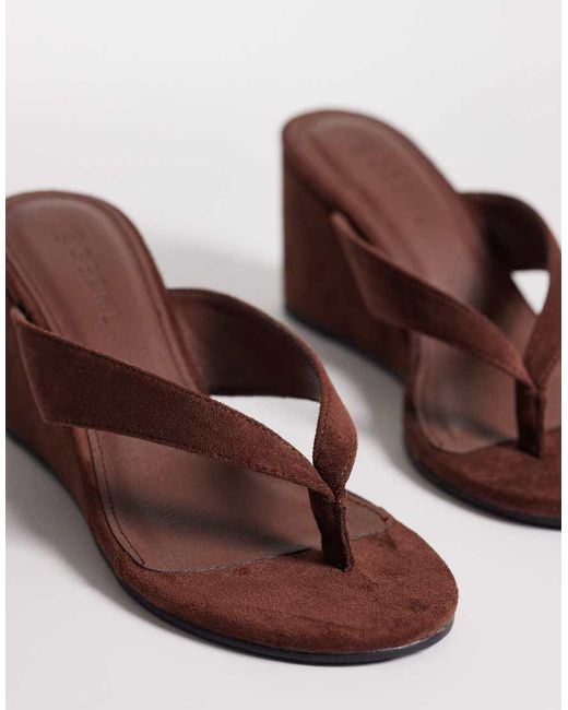 SEQWL Wide Fit Brown Ines Thong Wedge Sandal