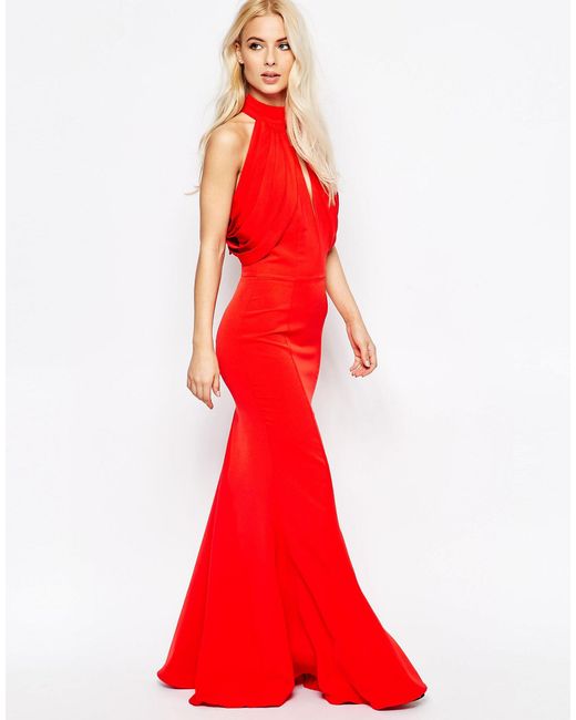 Jarlo High Neck Cold Shoulder Maxi Dress in Red | Lyst Canada