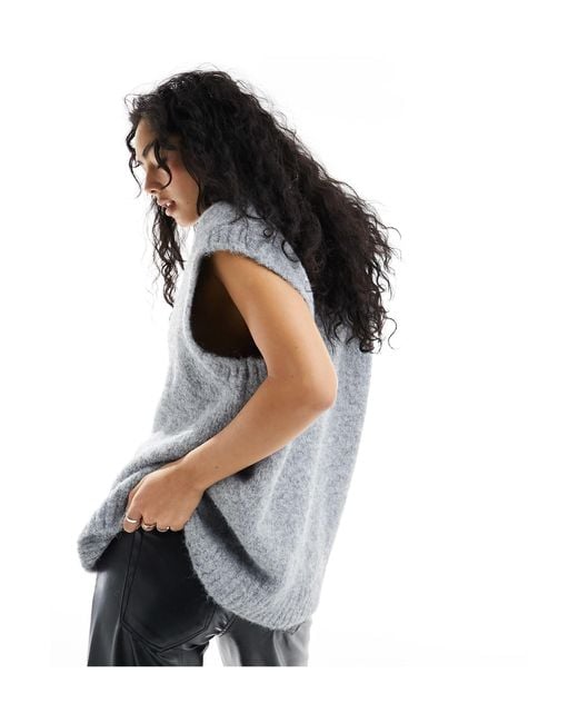 ASOS Gray Knitted Oversized Tank Top With Crew Neck