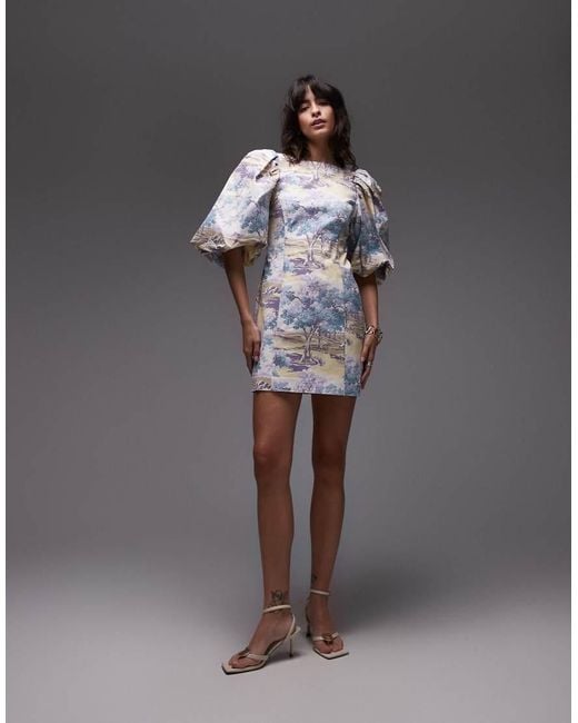 & Other Stories Multicolor Mini Dress With Puff Sleeves And Low Back