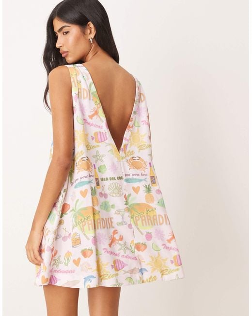 ASOS White – etuikleid mit tropischem print und tiefem v-ausschnitt