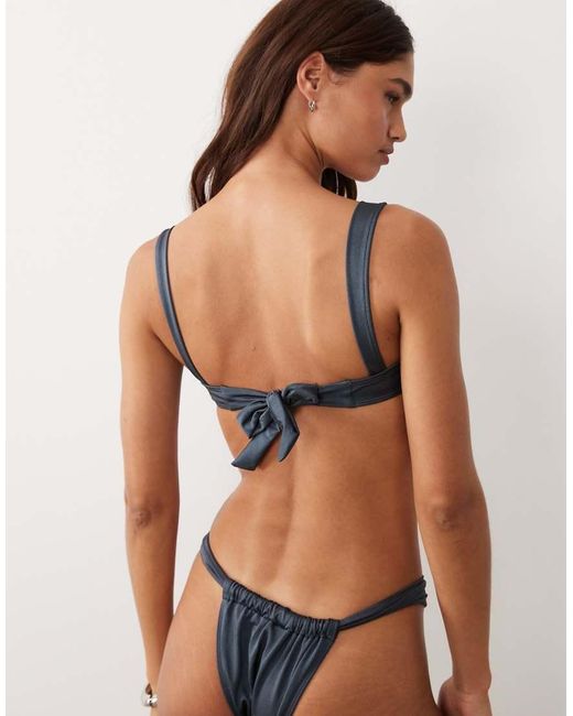 ASOS Blue Maya Cape Cod Balcony Underwired Bikini Top With Bow Back