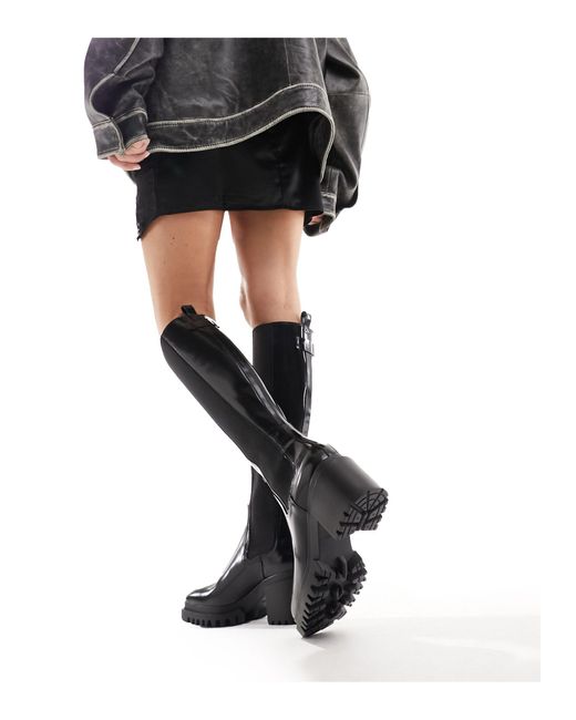 AllSaints Black Natalia Leather Knee High Heeled Boots
