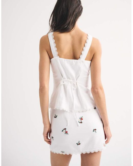Abercrombie & Fitch White Linen Rich Mini Skirt With Embroidered Strawberry Detail Co-ord