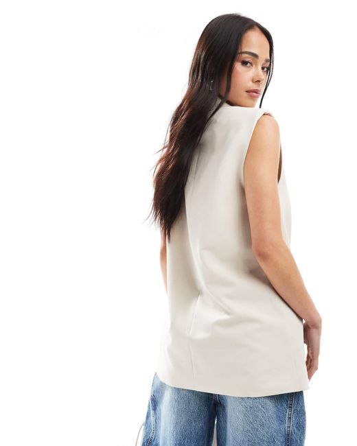 Stradivarius White Longline Waistcoat
