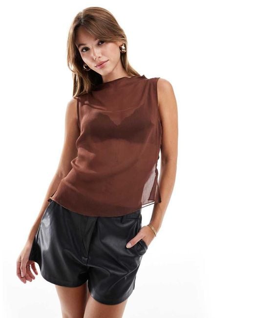 ASOS Brown Grown On Neck Sheer Crinkle Tank