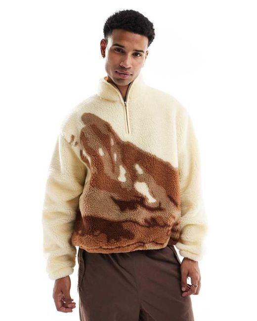 ASOS Extreme Oversized Half Zip Borg Sweatshirt With Printed Landscape in Natural for Men Lyst UK
