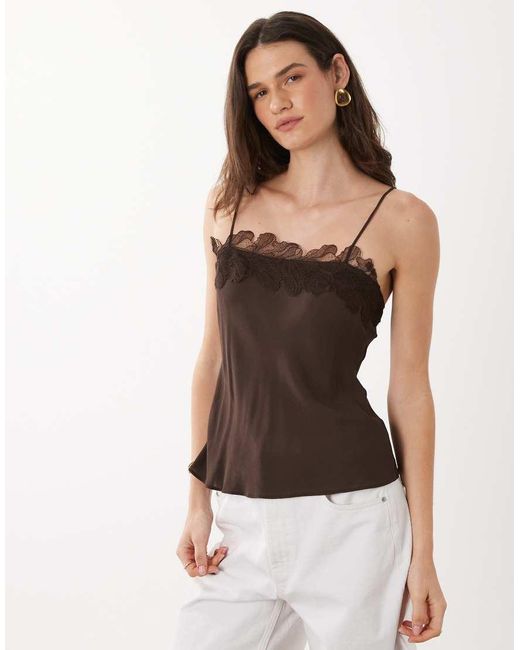 Mango Black Strappy Cami Top With Lace Trim