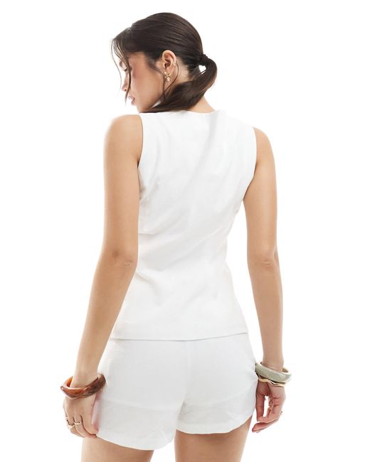 4th & Reckless White Linen Look Button Down Waistcoat Co-ord