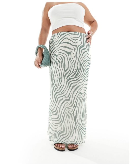 Asos design curve - jupe longue en mousseline avec coupe en biais à zébrures - vert ASOS en coloris Multicolor