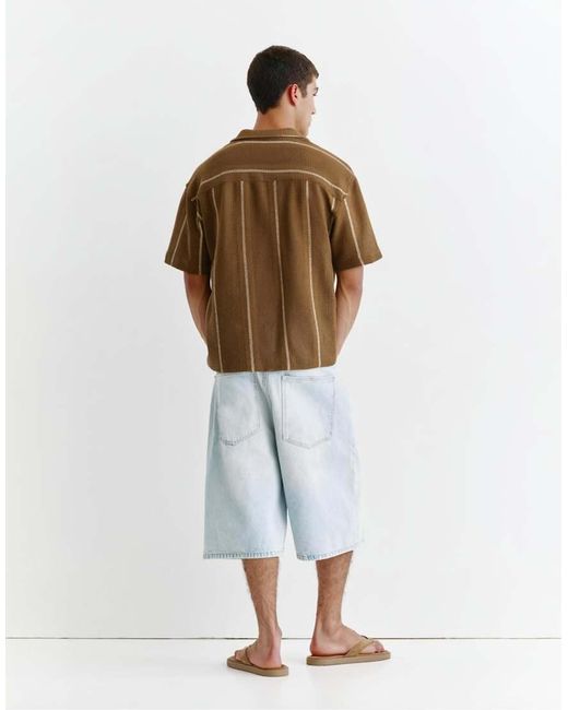 Pull&Bear Brown Striped Short Sleeve Shirt for men