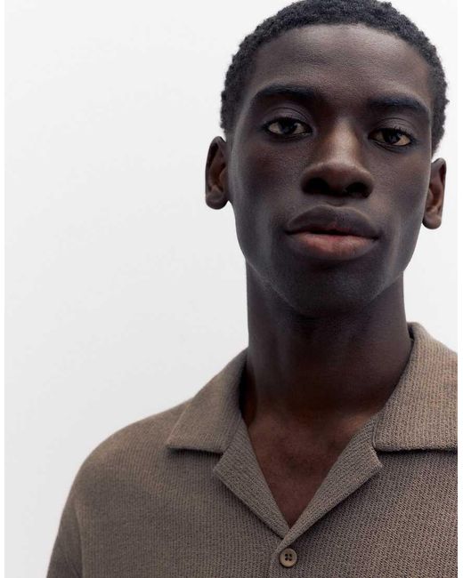 Pull&Bear Brown Terrycloth Short Sleeve Shirt for men
