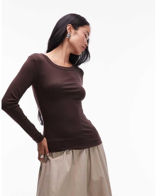 ARKET Top Van Geribbelde Jersey Met Lange Mouwen En Boothals in het Brown