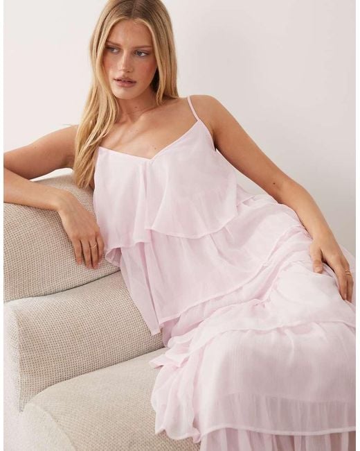 Vila Pink Tiered Ruffle Cami Maxi Dress