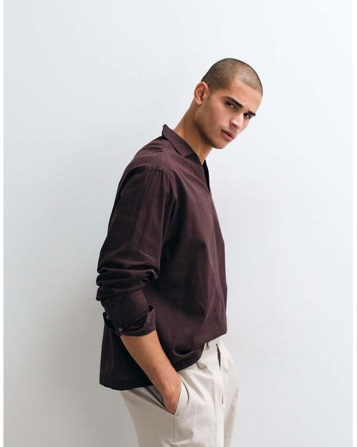 ASOS Purple Oversized Overhead Shirt With Linen for men
