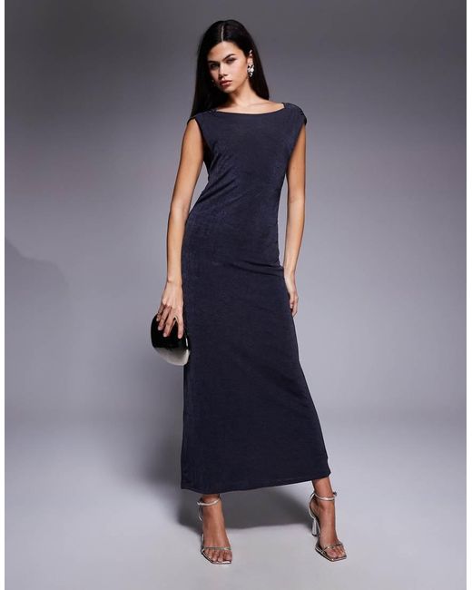 ASOS Blue Highneck Cowl Back Detail Maxi Dress