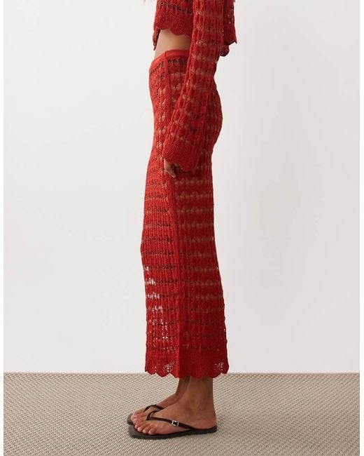 Miss Selfridge Red Crochet Maxi Skirt